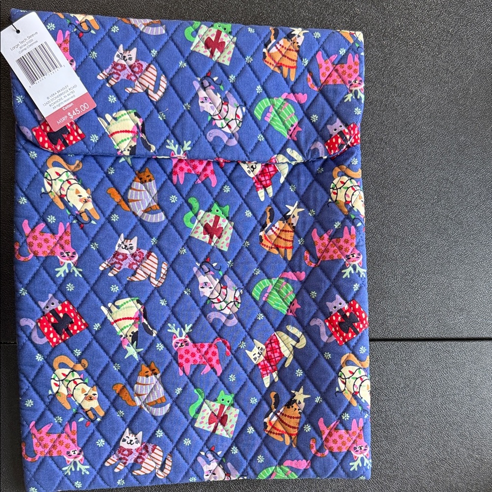 Vera Bradley Blue Quilted Tech Pouch with Cat Print